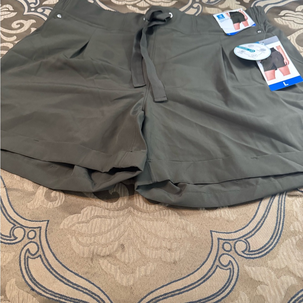 Olive Green Tie-Waist Shorts